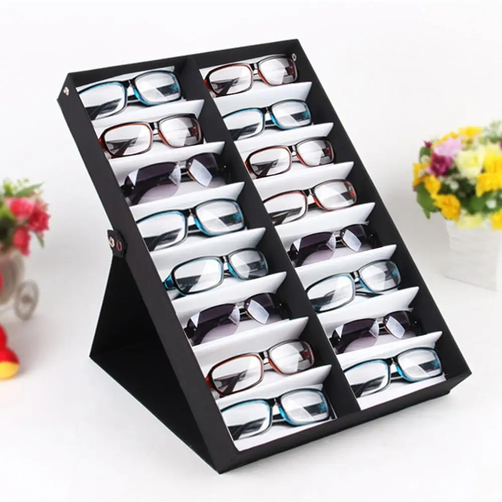 

Sunglasses Display Case Sunglasses Eyewear Holder Storage Tray Desktop Organizer 16 Slots