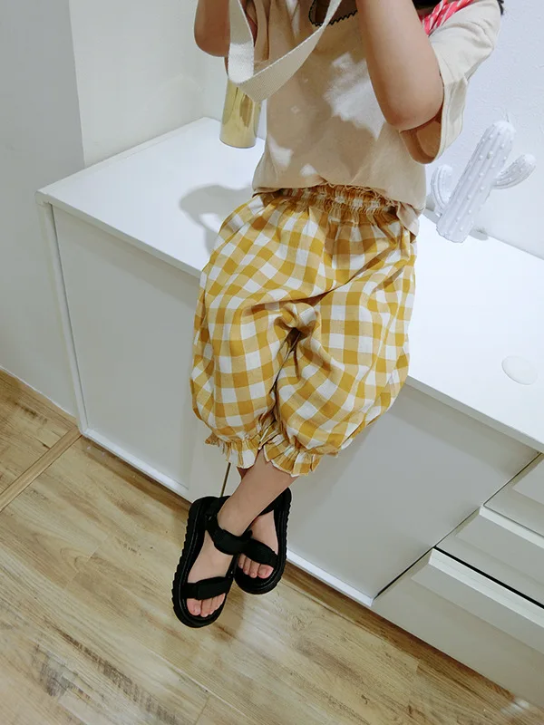 Г. Летняя детская одежда для маленьких детей; детские брюки в Корейском стиле; противомоскитные штаны в клетку для девочек; брюки-фонарики