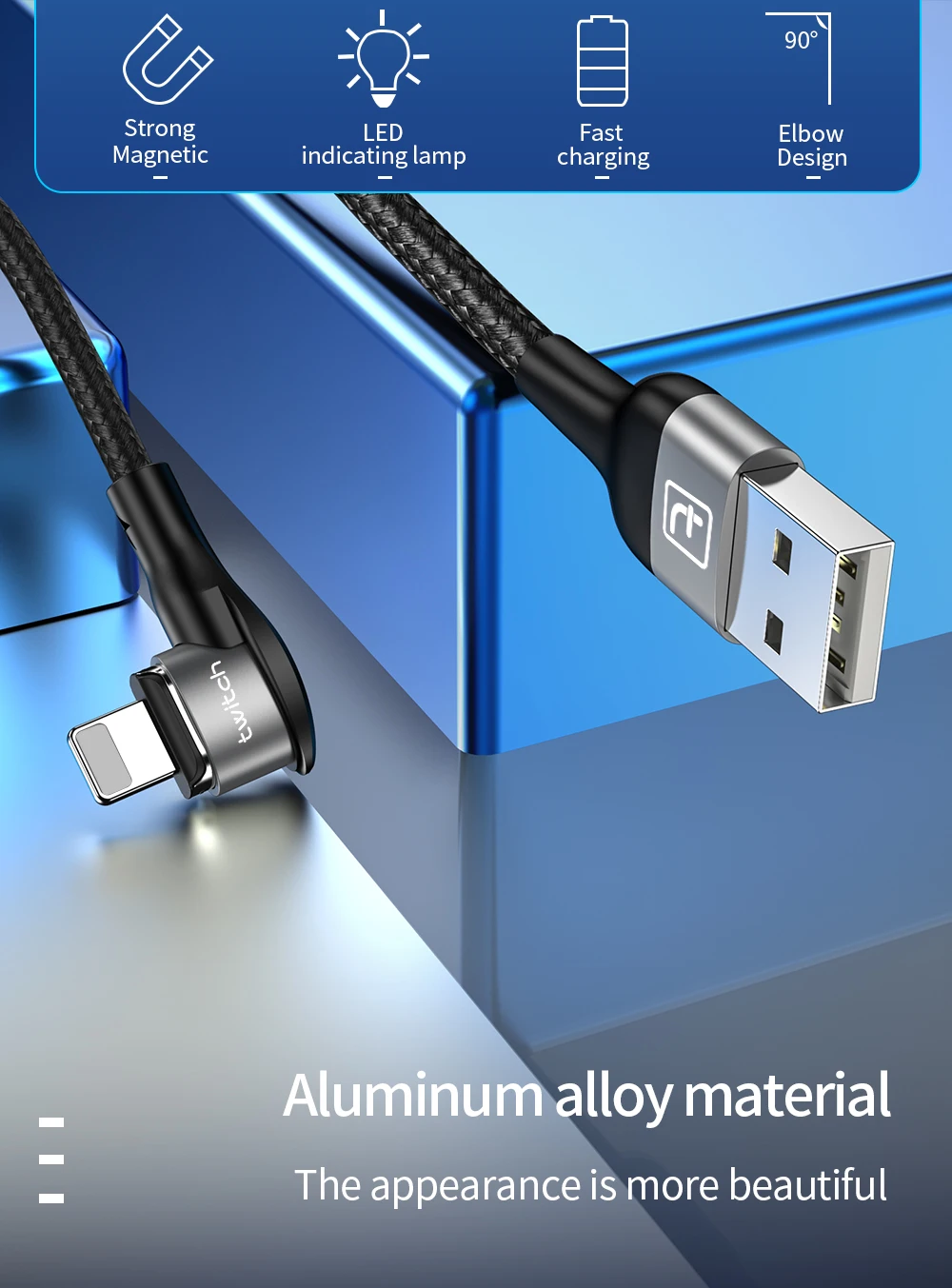 Twitch 90 degree Magnetic USB Type C Cable usb c Fast Charging Magnetic Charger usb-c For Samsung A50 Xiaomi Huawei Type-c cable