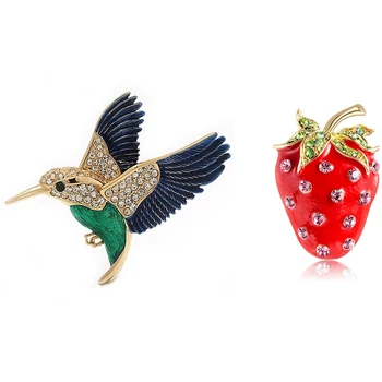 

Dark Blue+Green Alloy Bird Brooch in Personal Temperament Wild & Red Color Strawberry Brooches for Women Summer Style