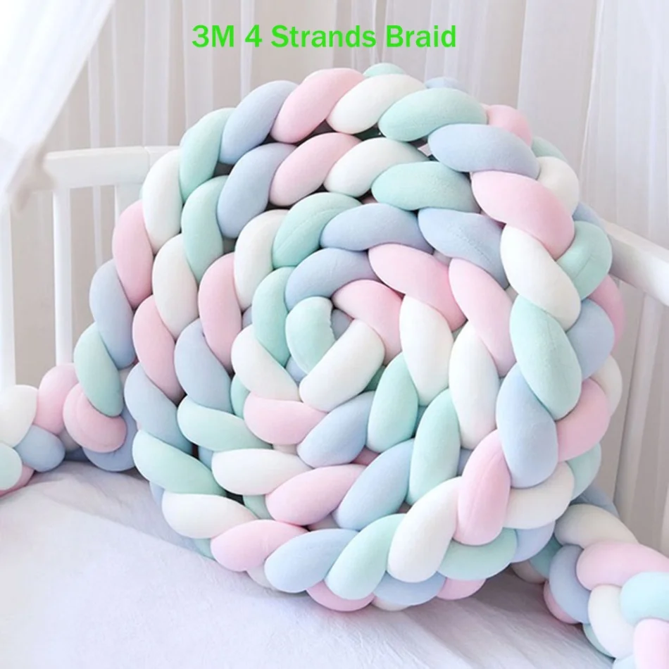 Pink White Blue 3 метра 4 нити детская кроватка бампер завязанный Плетеный бампер мягкая подушка-узел коврик детская колыбель Декор новорожденный защита для кроватки - Цвет: Pink White Blue