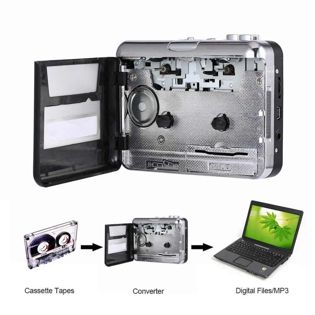 Top Quality USB2.0 Portable Tape to PC Super Cassette To MP3 Audio Music CD Digital Player Converter Capture Recorder+Headphone