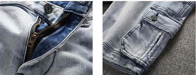KIOVNO Summer Men Cargo Casual Denim Shorts Straight Washed Jeans Shorts Male Multi Pockets (4)