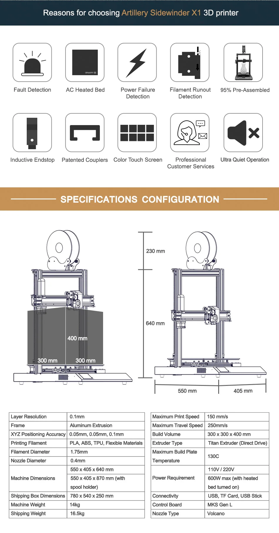 3d принтеры артиллерии Sidewinder X1 SW-X1 300x300x400 мм большой плюс размеры Высокая точность двойной Z оси TFT сенсорный экран