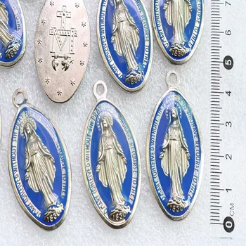 

Virgin Mary Mini Medal Blue Mary Catholic, vintage mm DIY necklace accessory for Virgin Mary Blue Medal