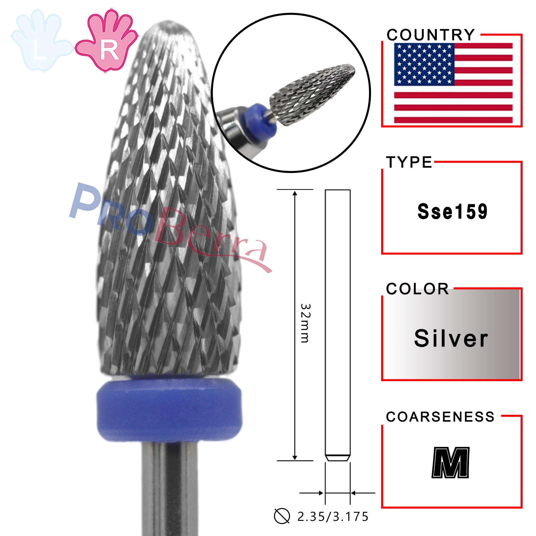 RolinStar Right Hand promotion type Carbide Tungsten barrel stable shank  Accessories Cutter pedicure nail milling drill bits 4