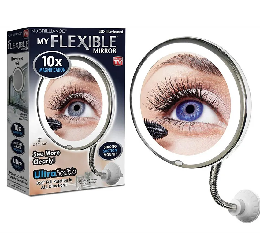 

Mflexible Mirror LED Fill Light Sucker Makeup Mirror 10 Times Amplifier Universal 360-Degree Folding Mirror