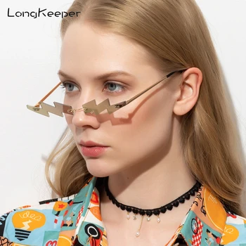 

Vintage Steampunk Sunglasses Women Luxury Brand New Small Rimless Cat Eye Sun Glasses Lightning Unique Eyewear UV400 Okulary