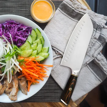 

New 5CR15 Stainless Steel Kitchen Knife 7.5 Inch Slicing Meat Chopping Knife Deep Brown Curved Color Wooden Handle Kitchen Knife