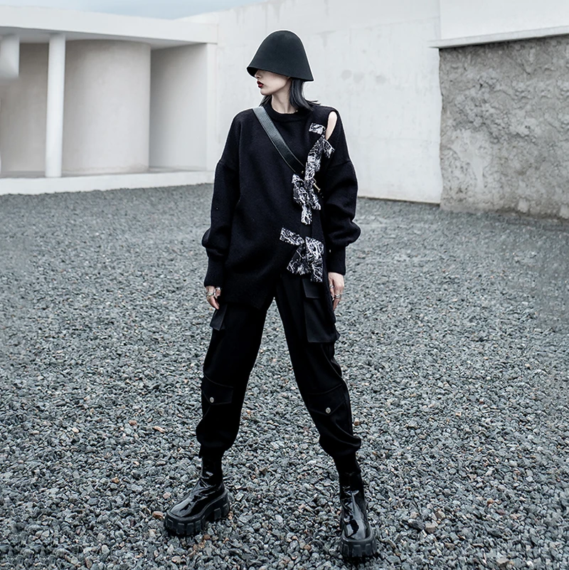 [EAM] Bow Big Size Knitting Sweater Loose Fit
