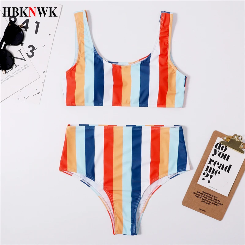 

New High waist Bikini Swimsuit Women Sexy Stripe Swimwear Two-Piece Bikinis Set 2021 Summer Female Beach Swimming Bathing Suits