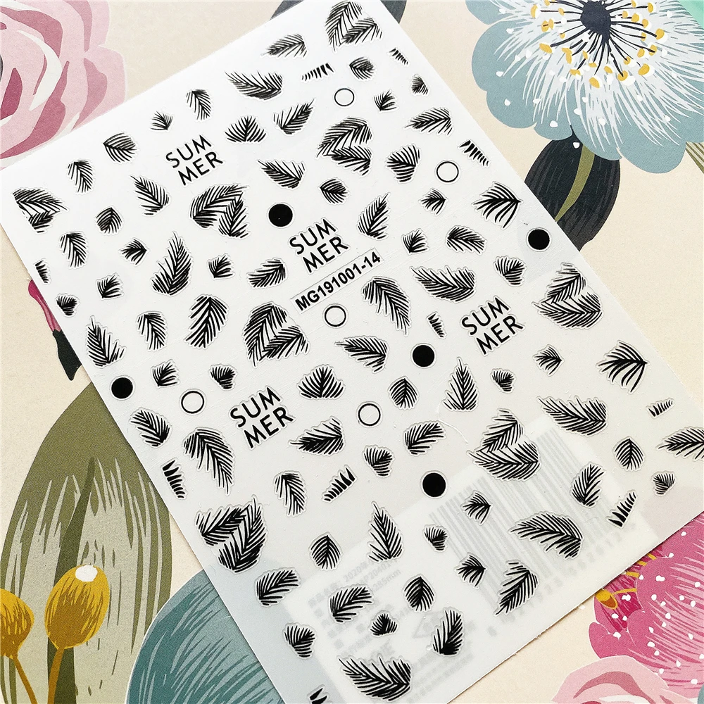 

MG191001-14 Black white gold silver Leaf 3D Back glue Nail decal Nail sticker Nail decoration Nail art Nail tool Nail ornament