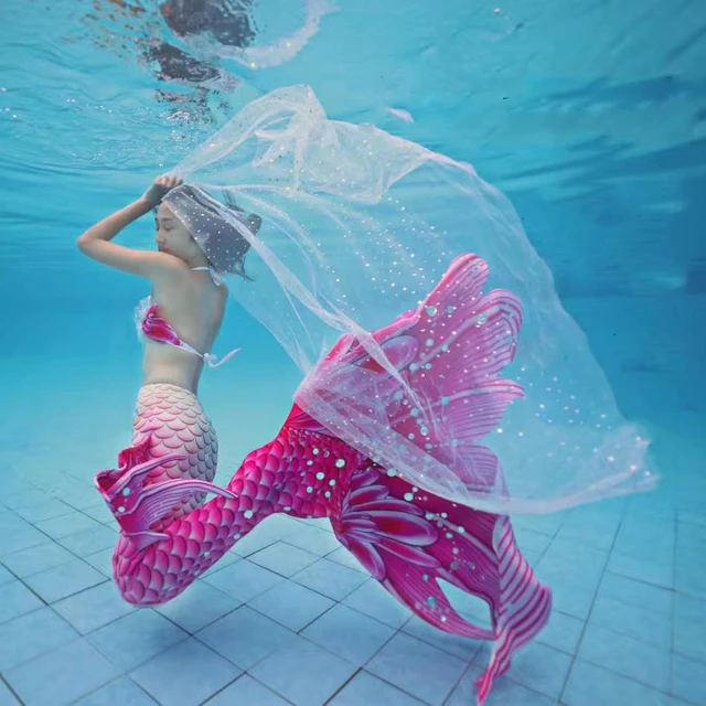 Vestidos de natación de cola de sirena para niñas, disfraz de Cosplay, ropa  de playa, bañador para niños - AliExpress