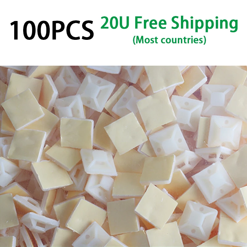 Cable Tie Mounts 100PCS Cable Tie Bases Mount 22X22 Wire Removable Self Adhesive Wall Holder Car Fixing Seat Clamps Suction Positioning Sucker