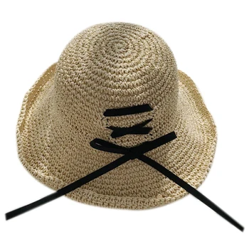 

Handmade Straw Hat Korean Version Of The Big Niece Fisherman Hat Holiday Sun Visor Bow Beach Sun Hat Folding