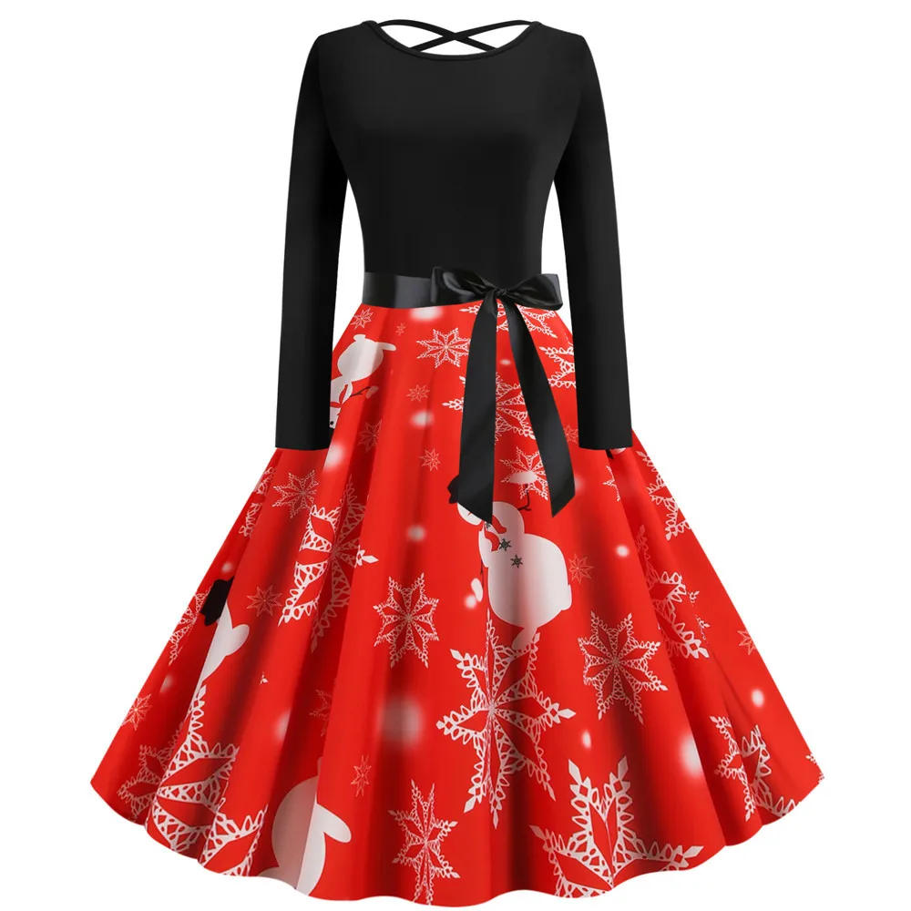 Женское осенне-зимнее рождественское платье, плюс размер, Повседневное платье с длинным рукавом, а-силуэт, элегантное винтажное праздничное платье, vestidos robe femme - Цвет: JY14379