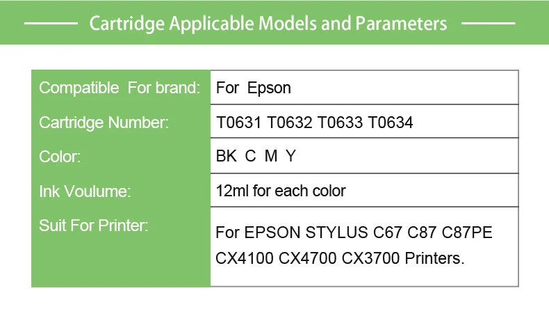 Чернильный картридж INKARENA T0631 для Epson 0631 Stylus C67 C87 Plus CX3700 CX4100 CX4700 CX5700F CX7700 Набор картриджей для принтера