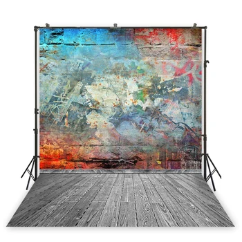 

HuaYi art fabric photography painted stone wall wood planks background photography for studio photoshoot backdrops XT-6401