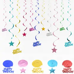 6 шт./компл. счастливый день рождения Swirls баннер звезда спиральный из ПВХ висящий орнамент для свадьбы День рождения макет сцены Декор