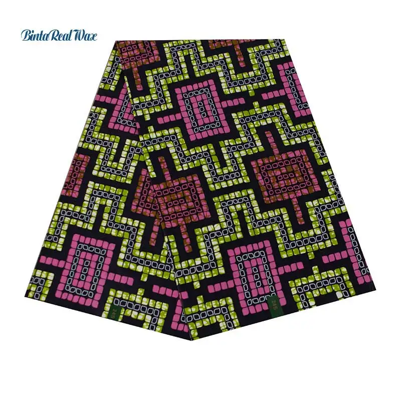 Хлопковая африканская вощеная ткань принтом квадратной формы Анкара ткань настоящая голландская восковая Лоскутная африканская ткань 24FS1347