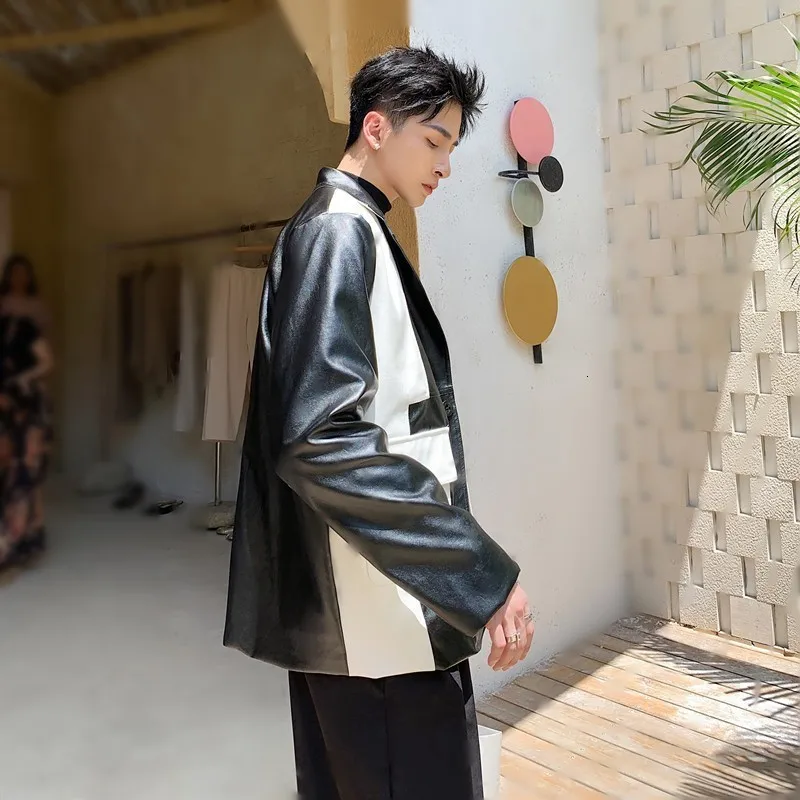 Runway Designer Heren Zwart Wit Kleur Gemengde Pu Leren Jas High Street Fietsers Jassen Hip Hop Losse Fit Faux Leather jassen Runway Designer Heren Zwart Wit Kleur Gemengde Pu Leren Jas High Street Fietsers Jassen Hip Hop Losse Fit Faux Leather jassen