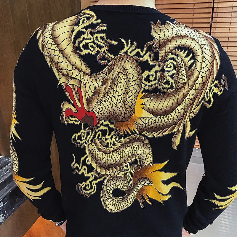 Роскошные Гуден Draak печать Trui Mannen Pullver Erkek Kazak Клубные вечерние сцены Kleding Mannelijke Trui Heren