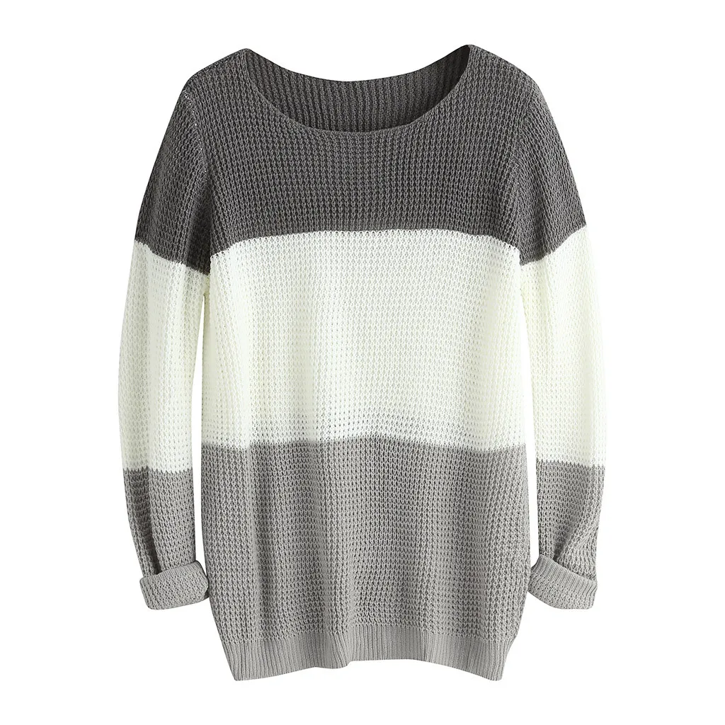 Женский Повседневный свитер с круглым вырезом, вязаный Свободный топ с длинными рукавами, приталенный пуловер - Цвет: Dark Gray