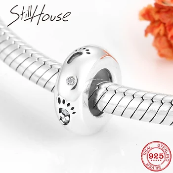 

925 Sterling Silver Fashion beach lovely Footprints Stopper Spacer Beads for Jewelry making Fit Original European Bracelets