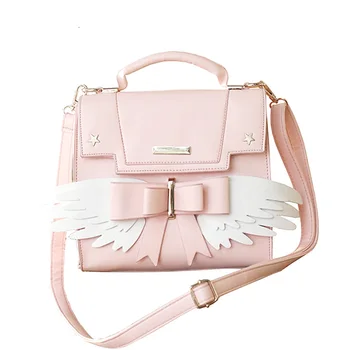 

Anime Card Captor Sakura Bowknot Handbag Cute Girls Preppy Angel Wings Style Shoulder Bag Handbag