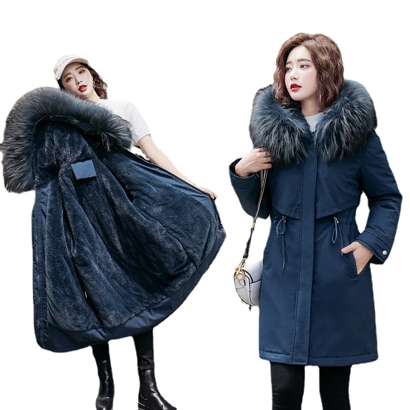 Veste chaude mi-longue capuche pour femme Women's thick cotton coat  doublure en laine parka cotton coat
