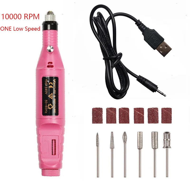 10000 One Speed rose 1 комплект, 5 В, USB, один низкоскоростной электрический сверлильный станок для ногтей, маникюрный станок, пилка для дизайна ногтей, инструмент для сверления ногтей, аппарат для педикюра - Цвет: 10000 One Speed rose