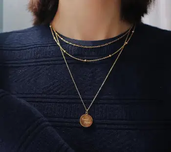 

Timeless Wonder Titanium Good Luck Coin Layered Chains Necklace Women Stainless Steel Jewelry Hiphop Trendy Boho Top Ins 8421