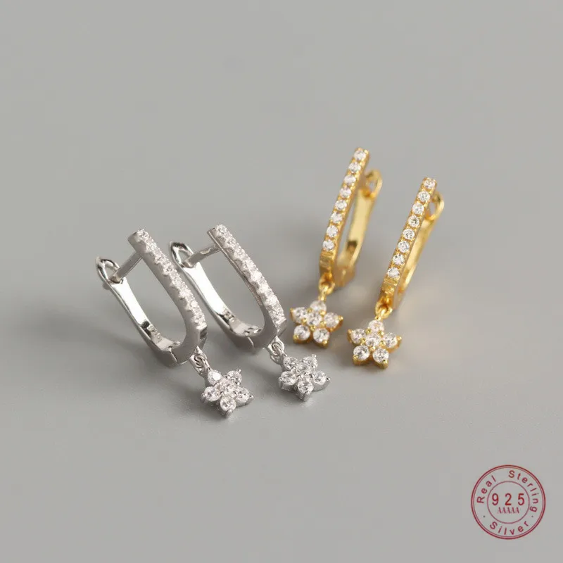 

New 100% 925 Sterling Silver Small Zircons Flowers Pendant Stud Earrings for Women Fashion Fine Jewelry Gift
