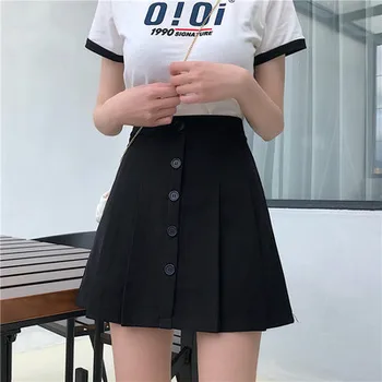 

High Waist A-line Pleated Black Women Skirts 2020 Summer Spring College Wind Vintage Fashion Female Skirt