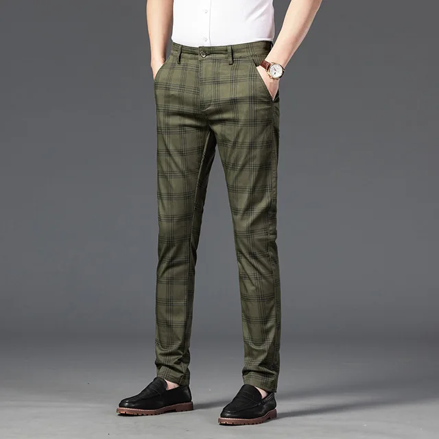 Summer Slim Plaid Pants Men Korea Style 