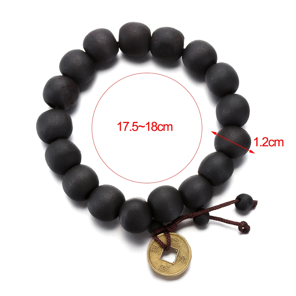 Wood Bead Buddha Bracelet 1Pc Copper Coin Women Men Lucky Religion Bracelets Charm Jewelry