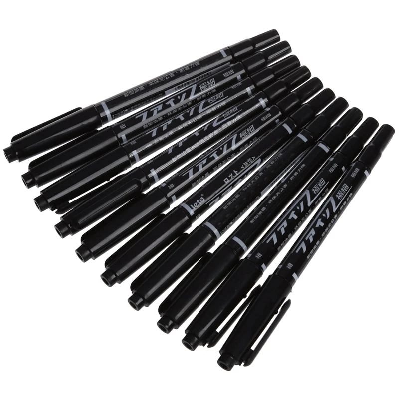 10 шт. маркер для кожи, татуировка, две головы, кисть для краски и 10 шт., ручка для татуировки, маркер для кожи, маркировка, писец, ручка, тонкий и рег, наконечник