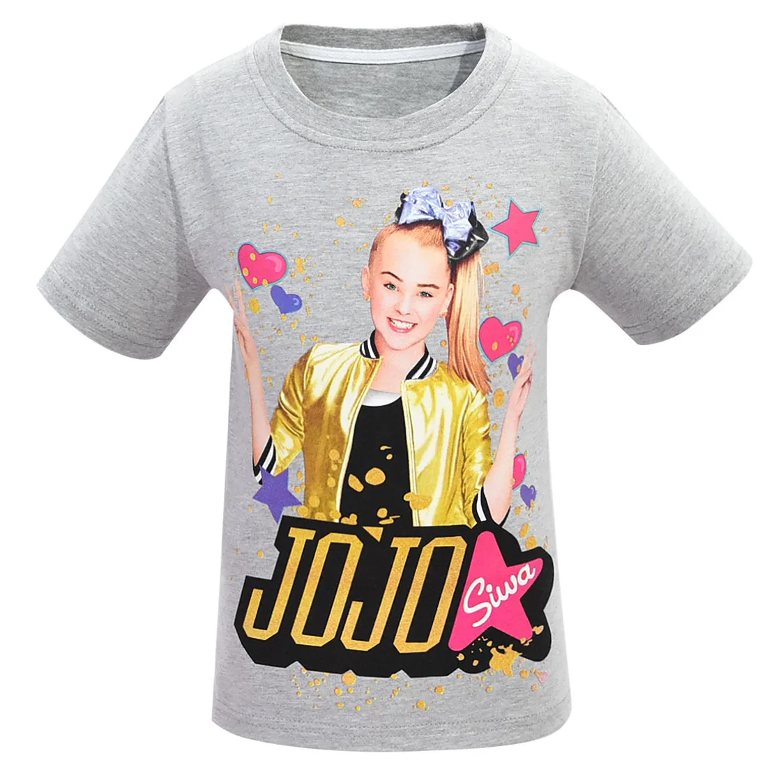 Новая детская летняя футболка одежда для девочек Jojo Siwa/одежда футболка с короткими рукавами детская хлопковая Футболка с героями мультфильмов футболки, топы для девочек - Цвет: 8356-grey
