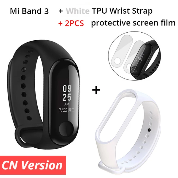 CN Add White Strap Xiaomi mi Band 3 фитнес-трекер умный Браслет 0,7" OLED сенсорный экран 50 м водонепроницаемый mi band 3 Смарт-браслет - Цвет: CN Add White Strap