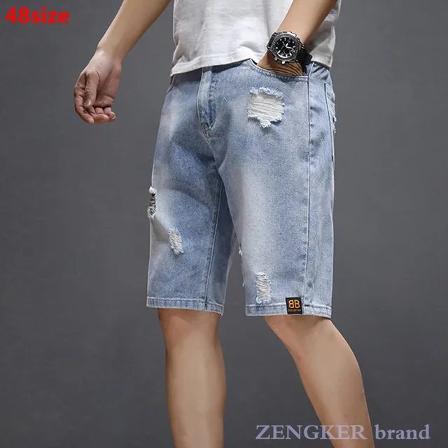 Men's denim shorts light summer large size loose thin hole men cotton big size  1