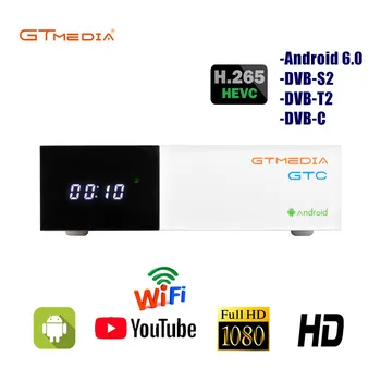 

GTMEDIA GTC Android 6.0 TV Box DVB-S2/T2/Cable/ISDBT 2GB RAM 16GB ROM Freesat Satellite TV Receiver + free gift 2 year Cline