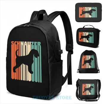 

Graphic print Vintage Schnauzer Retro Schnauzer Gift USB Charge Backpack men School bags Women bag Travel laptop bag