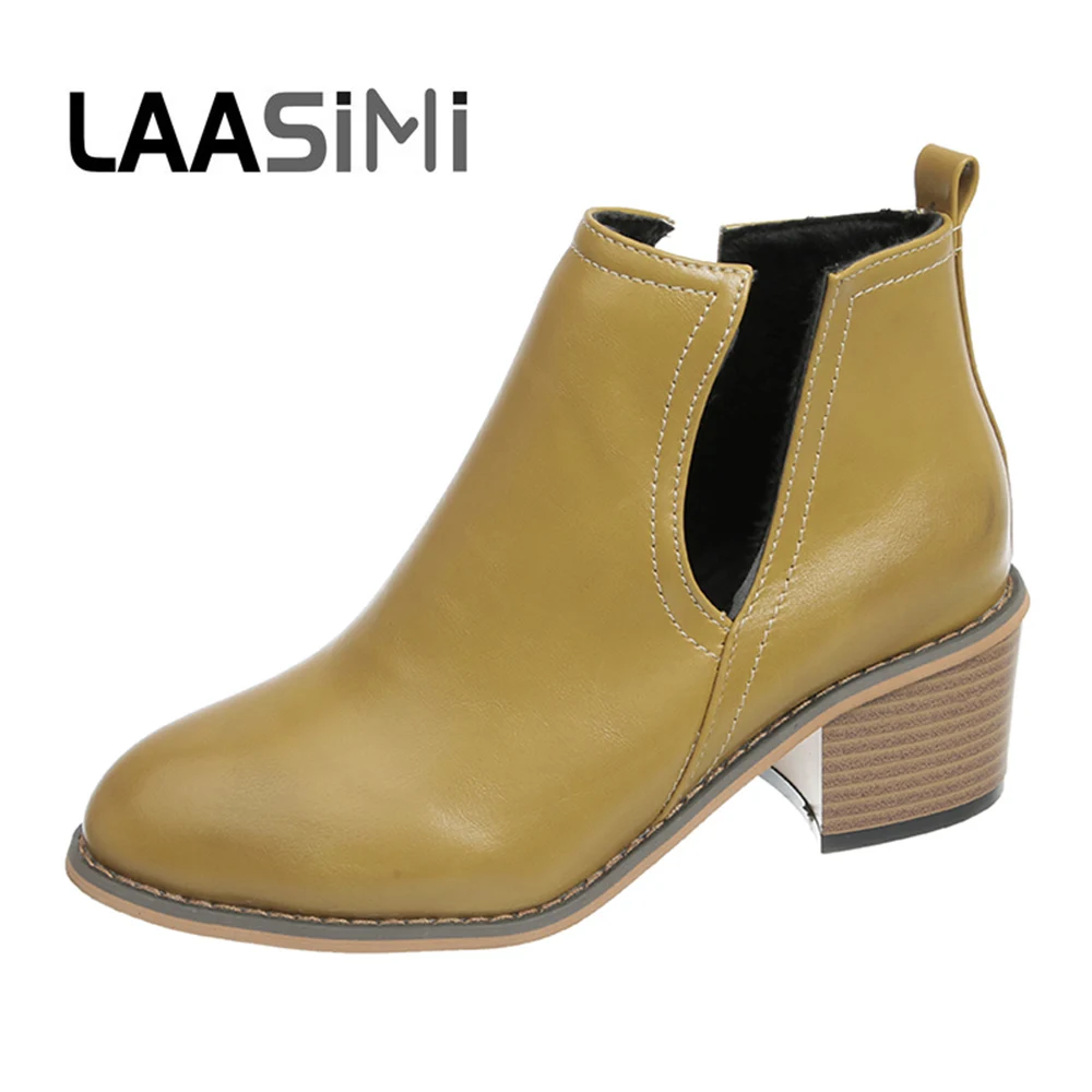 

LAASIMI Fashion Women Ankle Boots Casual Thin Fur Women Pumps Ladies Shoes Female High Heels Black Yellow Plus Size 35-43
