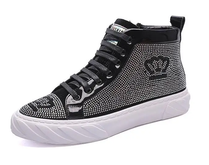 European crow Shining rhinestone Men shoes fashion mens designer sneakers punk men Casual shoes men flats prom shoes