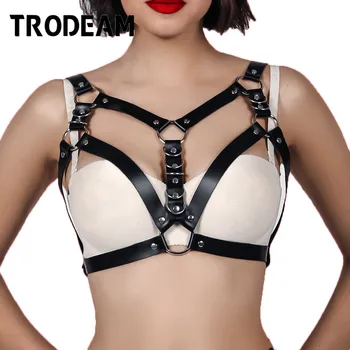 

Goth Leather Harness Belts For Women High Bra Garter Belt With O-ring Straps Exotic Dance Wear Punk Goth Suspenders Bondage Body