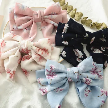 Kaufen Frauen Haar Clip Frühling Clip Japanische Und Koreanische Version Übergroßen Bogen Gedruckt Chiffon Haar Clip Wilden Süße Haar Headwear