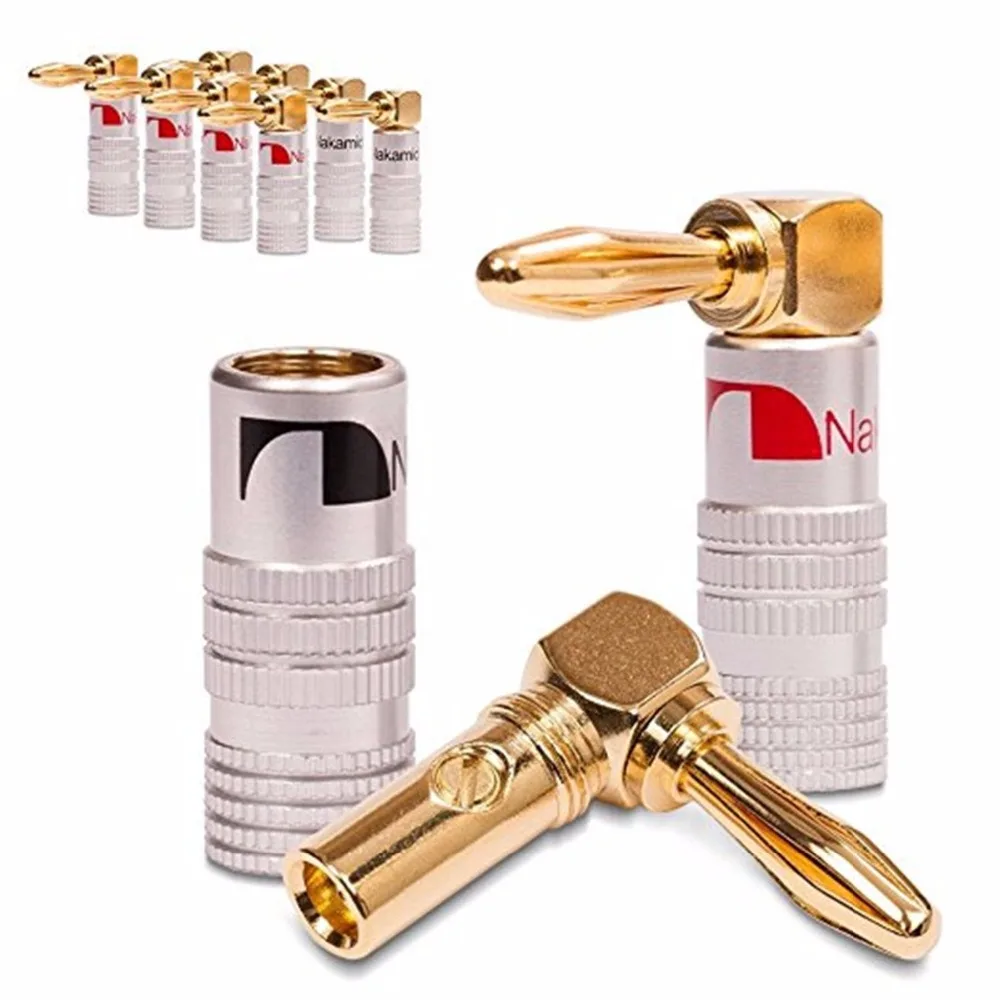 

500pcs/set 24K Gold 90 Degree Right Angle Nakamichi Speaker Banana Plugs Audio Jack Connector for Speaker Cable