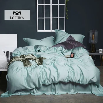 

Lofuka Luxury Women 100% Silk Mint Green Bedding Set Beauty Silk Duvet Cover Queen King Flat Sheet Fitted Sheet Pillowcase