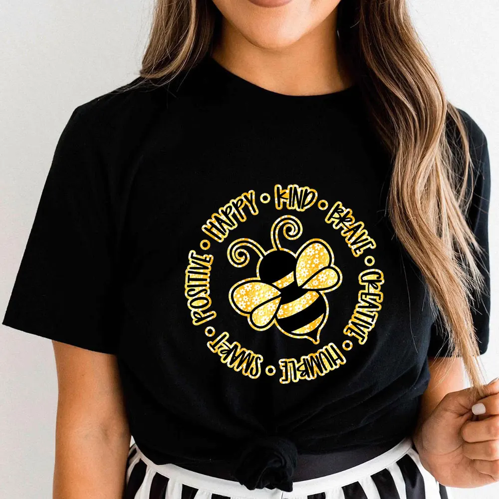 

Bee Happy Kind 100%Cotton Print Women Tshirt Bees Shirt Unisex Funny Summer Casual Short Sleeve Top Inspiration Shirt Faith Tee