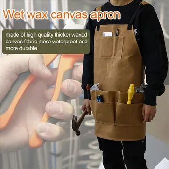 

Oil Waxed Canvas Retro Apron Garage Garden Hardware Workshop Waterproof and Oil Proof Apron Multi Pockets Strong Tool Apron